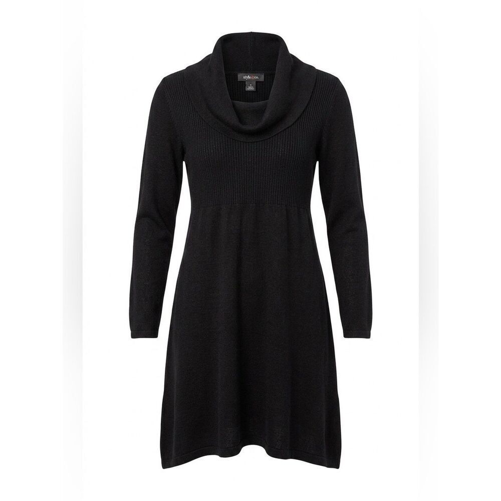 BLACK COWL NECK SWEATER DRESS  BY STYLE & COMPANY SIZE MEDIUM LIKE NEW